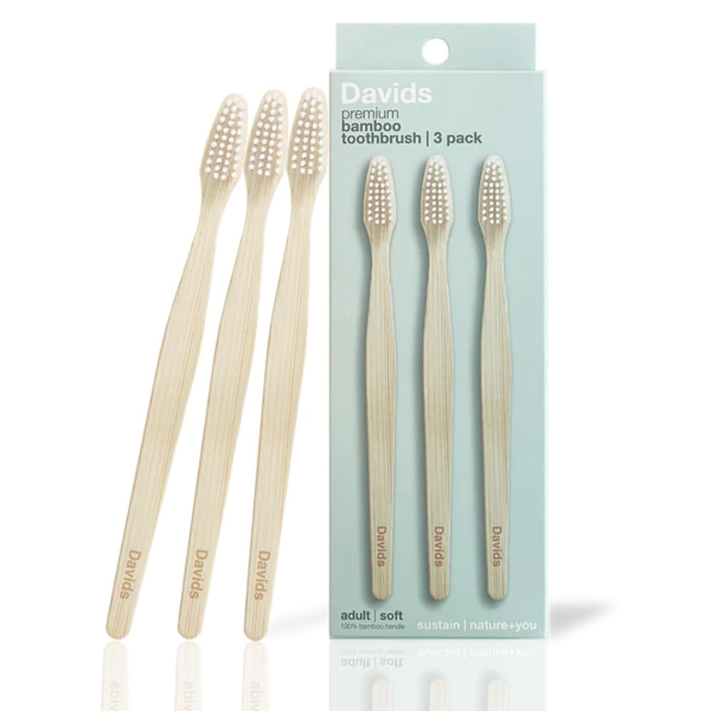 Davids premium bamboo toothbrush with a soft bristle 3-pack for sustainable daily brushing.