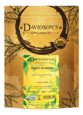 Davidson's Organics English Breakfast loose leaf tea ready for infusion.
