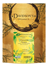 Davidson's Organics Chamomile Flowers loose-leaf 16oz bag with buttery-sweet aroma.