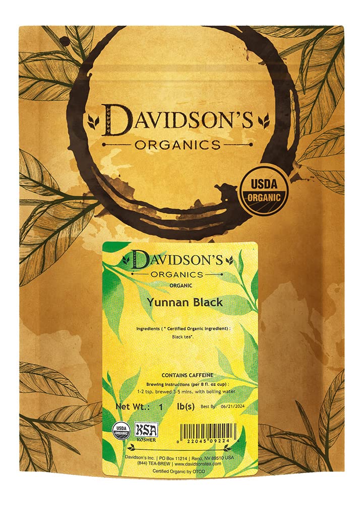 Davidson's Organics Yunnan Black loose-leaf tea aroma with peppery notes for a bold brew.