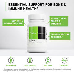 Davinci ADK label displays vitamins A, D3 and K2 with bone focus.