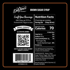 DaVinci Gourmet Brown Sugar Syrup label highlighting natural flavors for clean taste.