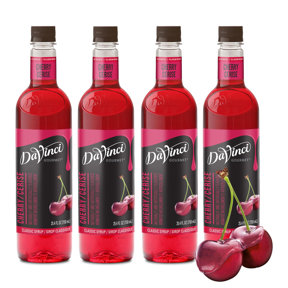 DaVinci Gourmet Classic Cherry Syrup bottle showcases authentic cherry flavor for beverages.