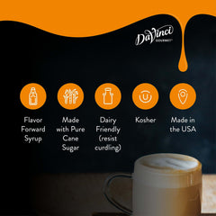 DaVinci Gourmet Classic Peppermint Syrup pour-into-coffee scene demonstrates quick, smooth blending.