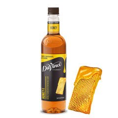 DaVinci Gourmet Honey Syrup bottle-pour showing rich honey sweetness for beverages