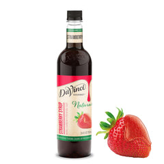 DaVinci Gourmet Naturals Strawberry Syrup bottle shows vibrant red color for berry drinks