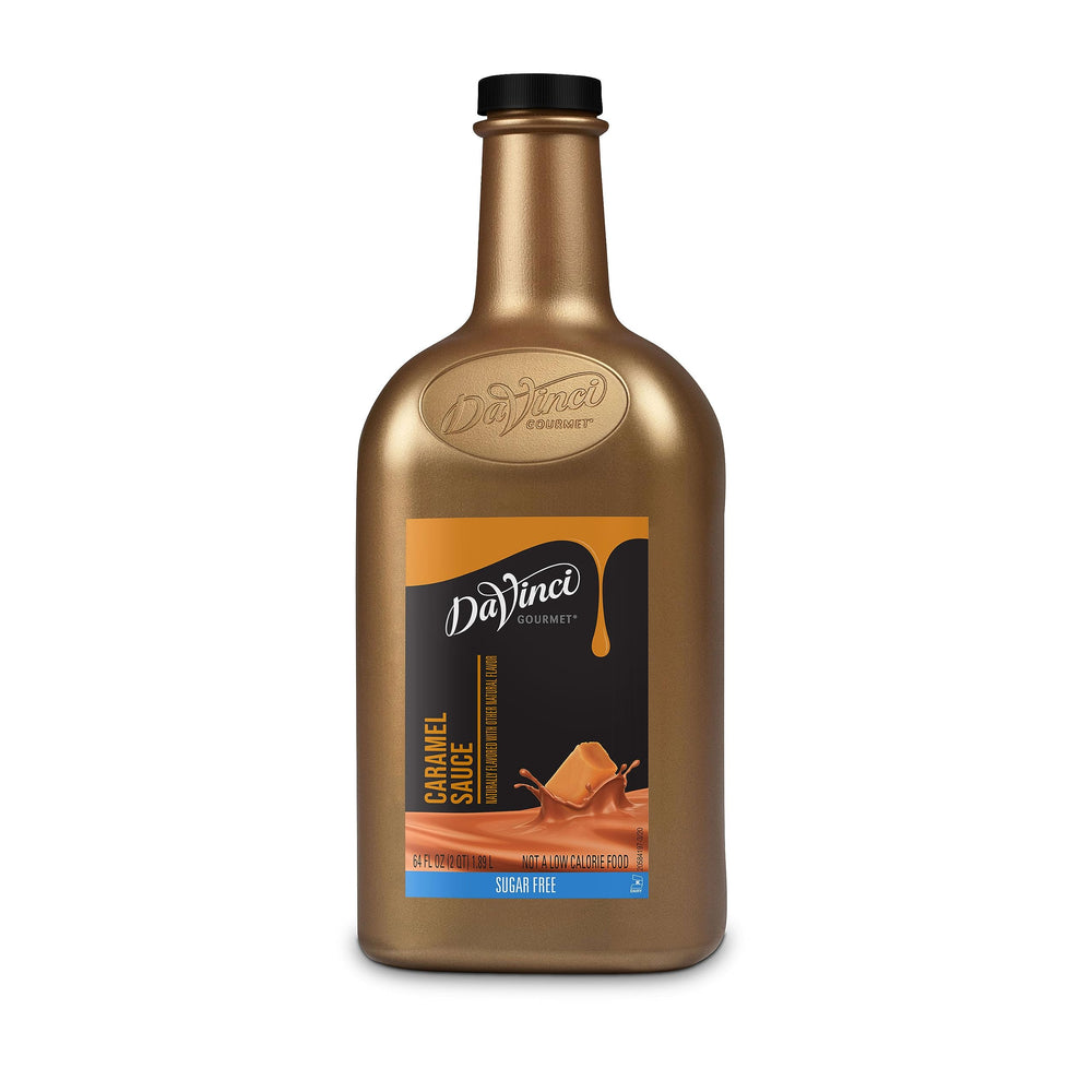 DaVinci Gourmet Sugar Free Caramel Sauce bottle pour for sugar-free topping.