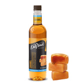 DaVinci Gourmet sugar-free caramel syrup bottle highlighting sugar-free caramel flavor for coffee and desserts