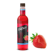 DaVinci Gourmet Sugar-Free Strawberry Syrup bottle being poured for a sugar-free drink