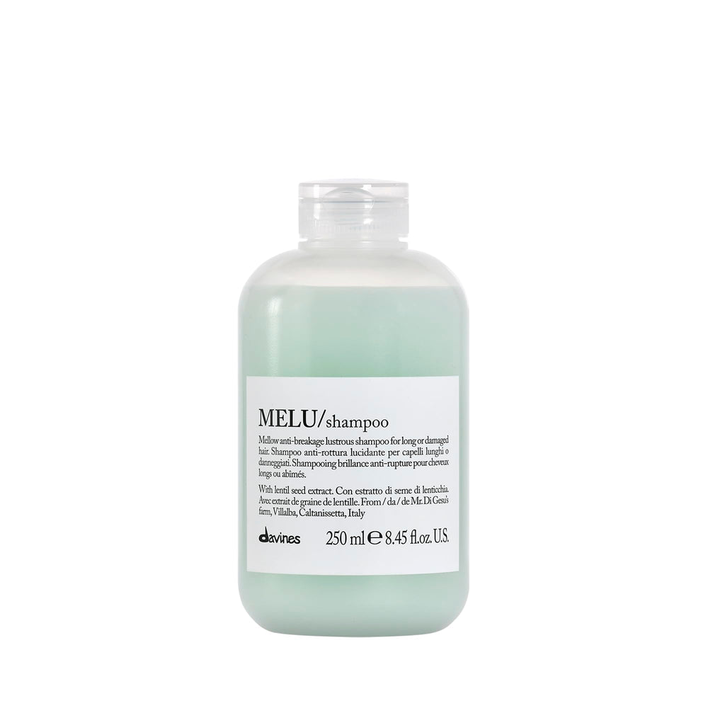 Davines MELU shampoo bottle view showing premium cleansing and packaging appeal