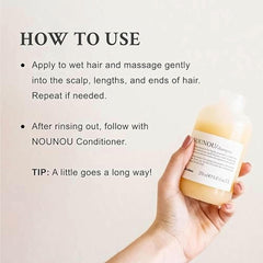 Davines NOUNOU Shampoo label-closeup highlights tomato-based formula and premium quality