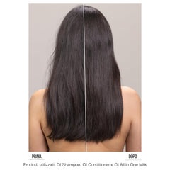 Davines OI Conditioner being applied to damp hair for detangling.