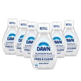 Dawn Free & Clear Powerwash spray bottle shows fast grease-cutting action for kitchen dishes.