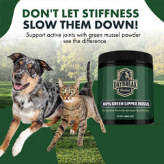 Dog diet with mussel powder to support daily movement and activity.