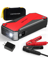 DBPOWER Peak 3000A jump starter front view showing compact glovebox storage
