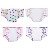 DC-BEAUTIFUL four-pack doll diapers packaging for realistic pretend play