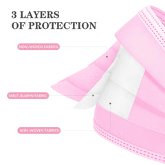 DC-BEAUTIFUL pink 3-ply disposable mask side profile for comfortable fit