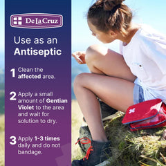De La Cruz Gentian Violet applied to skin leaving a temporary stain.
