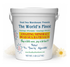 Dead Sea Warehouse Amazing Minerals bath salts packaging, premium minerals for skin