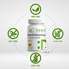 DEAL SUPPLEMENT Benfotiamine label shows 600 mg per serving.