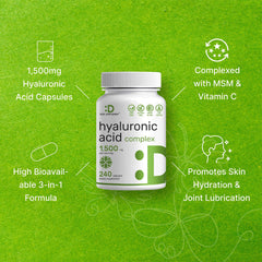 DEAL SUPPLEMENT Hyaluronic Acid Complex ingredients graphic featuring HA, MSM, and vitamin C