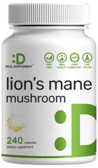 Deal Supplement Lions Mane bottle front view highlights premium nootropic potential.