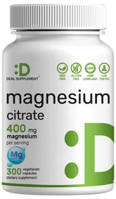 DEAL SUPPLEMENT Magnesium Citrate bottle with easy-to-swallow capsules for daily wellness.