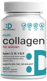 DEAL SUPPLEMENT Multi Collagen bottle front shows 11-in-1 formula for daily wellness.
