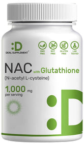 Deal Supplement NAC bottle close-up showing 1,000mg serving and antioxidant support