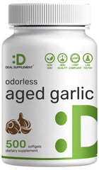 Deal Supplement odorless aged garlic softgels bottle for discreet daily use.