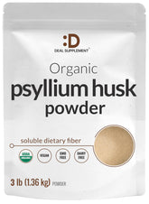 DEAL SUPPLEMENT Organic Psyllium Husk Powder bottle for convenient daily fiber support.