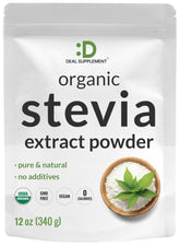 Deal Supplement Organic Stevia Powder jar for sugar-free sweetness in drinks