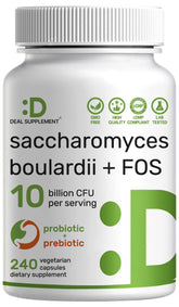 DEAL SUPPLEMENT Saccharomyces boulardii bottle showing 10B CFU for gut support