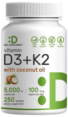 DEAL SUPPLEMENT Vitamin D3 K2 softgels bottle for easy daily use