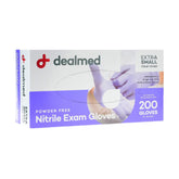 Dealmed nitrile gloves pack front, bulk stocking option for first aid.