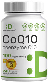 DEAL SUPPLEMENT CoQ10 with Omega 3 bottle for daily wellness and energy support.