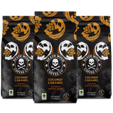 Death Wish Coffee Coconut Caramel ground coffee bag for bold mornings.