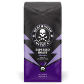 Death Wish Coffee Espresso Roast ground bag showing bold packaging for a morning boost