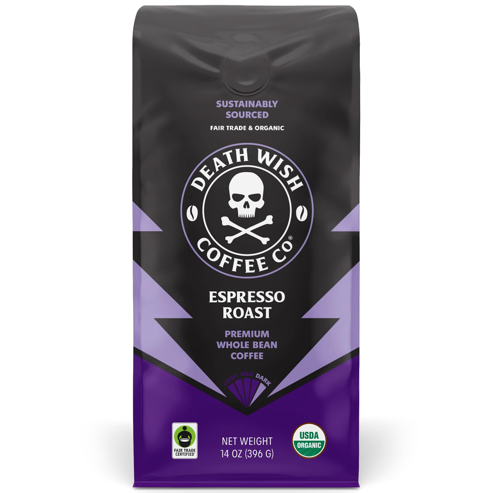 Death Wish Coffee Espresso Roast whole bean 14 oz ready for bold home brewing