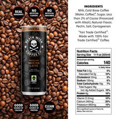 Death Wish Coffee iced latte pour highlights creamy mocha aroma