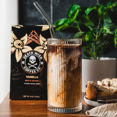 Death Wish Coffee Vanilla beans closeup reveals premium blend for a strong start.
