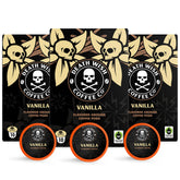 Death Wish Coffee vanilla pods box; bold flavor and convenient single serve.