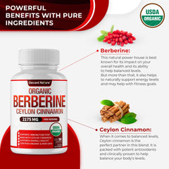 Decent Nature amber bottle label close-up highlights organic non GMO formula