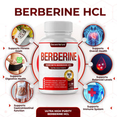 DECENT NATURE Berberine HCL bottle being poured into hand for easy daily use.