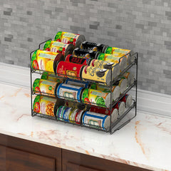 Deco Brothers stackable can rack stackable setup illustrates higher capacity and organized storage.