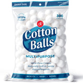 DecorRack small cotton balls 300-count pack ideal for precise makeup removal and gentle cleaning.