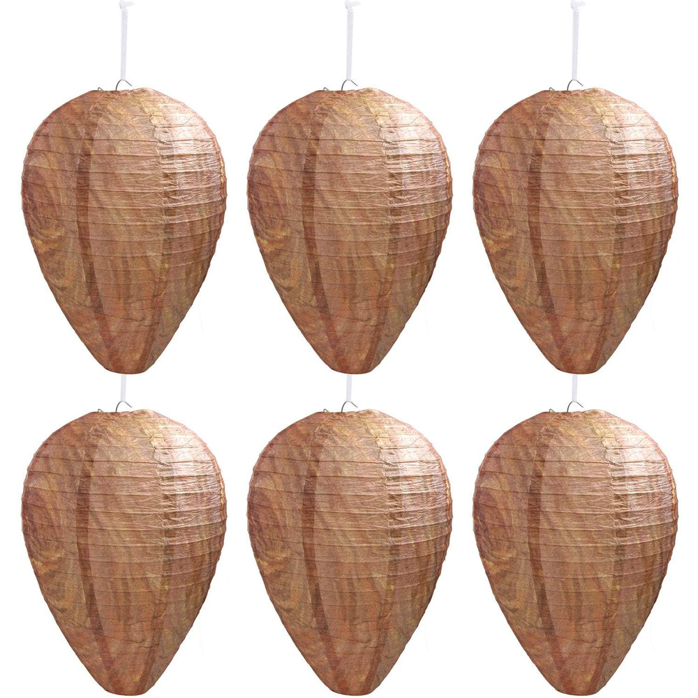DECYOOL 6-pack paper wasp nest decoys deter wasps from nesting nearby.