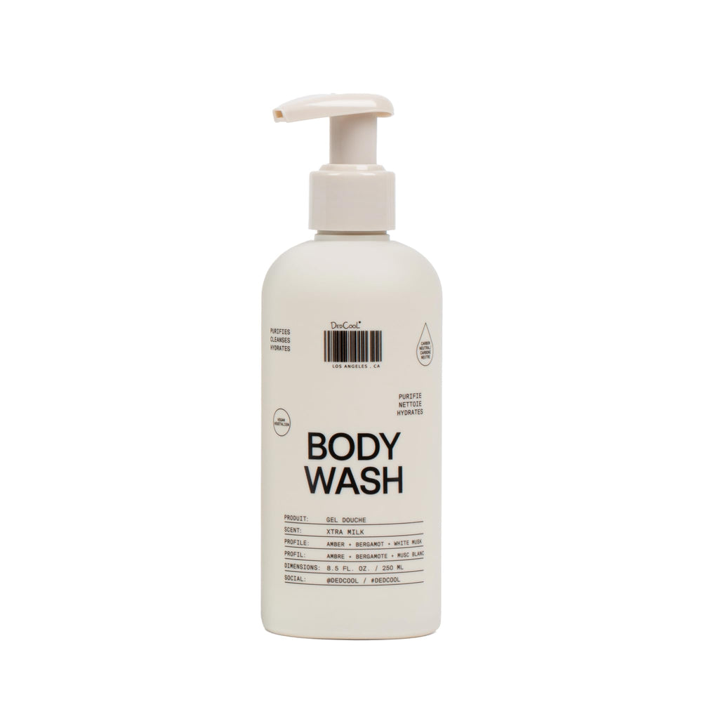 DedCool Xtra Milk bottle pour demonstrates hydrating cleanse for daily use.