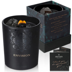 Deep Eden Black Orchid & Pine Moss candle crystal close-up for mindful ambiance