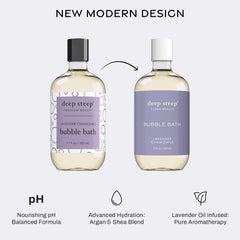 Deep Steep Lavender Chamomile Bubble Bath foam close-up shows rich gentle lather